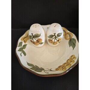 Stangl Sculptured Fruit Ceramic Salt & Pepper Shakers  and bowl Fruit Pattern